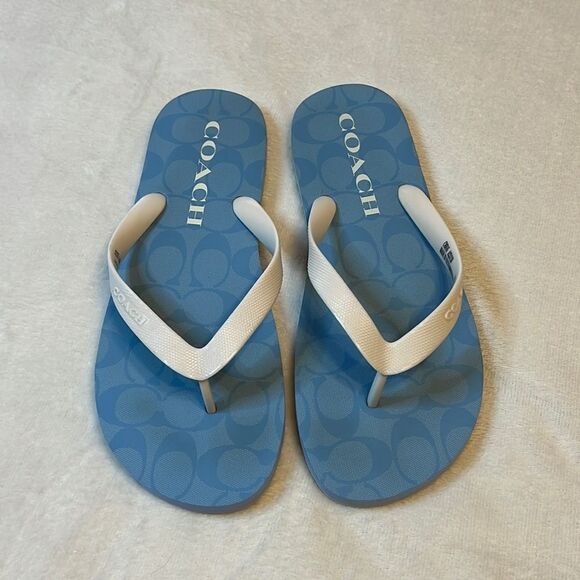 Coach Classic Signature Light Blue Flip Flops - Size 10B - Picture 1 of 7